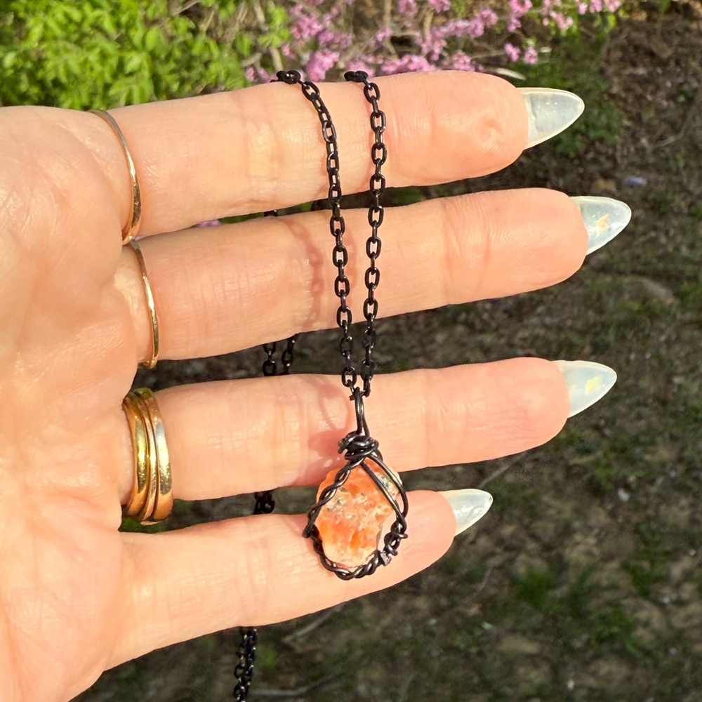 Raw Dainty Sunstone Crystal Pendant